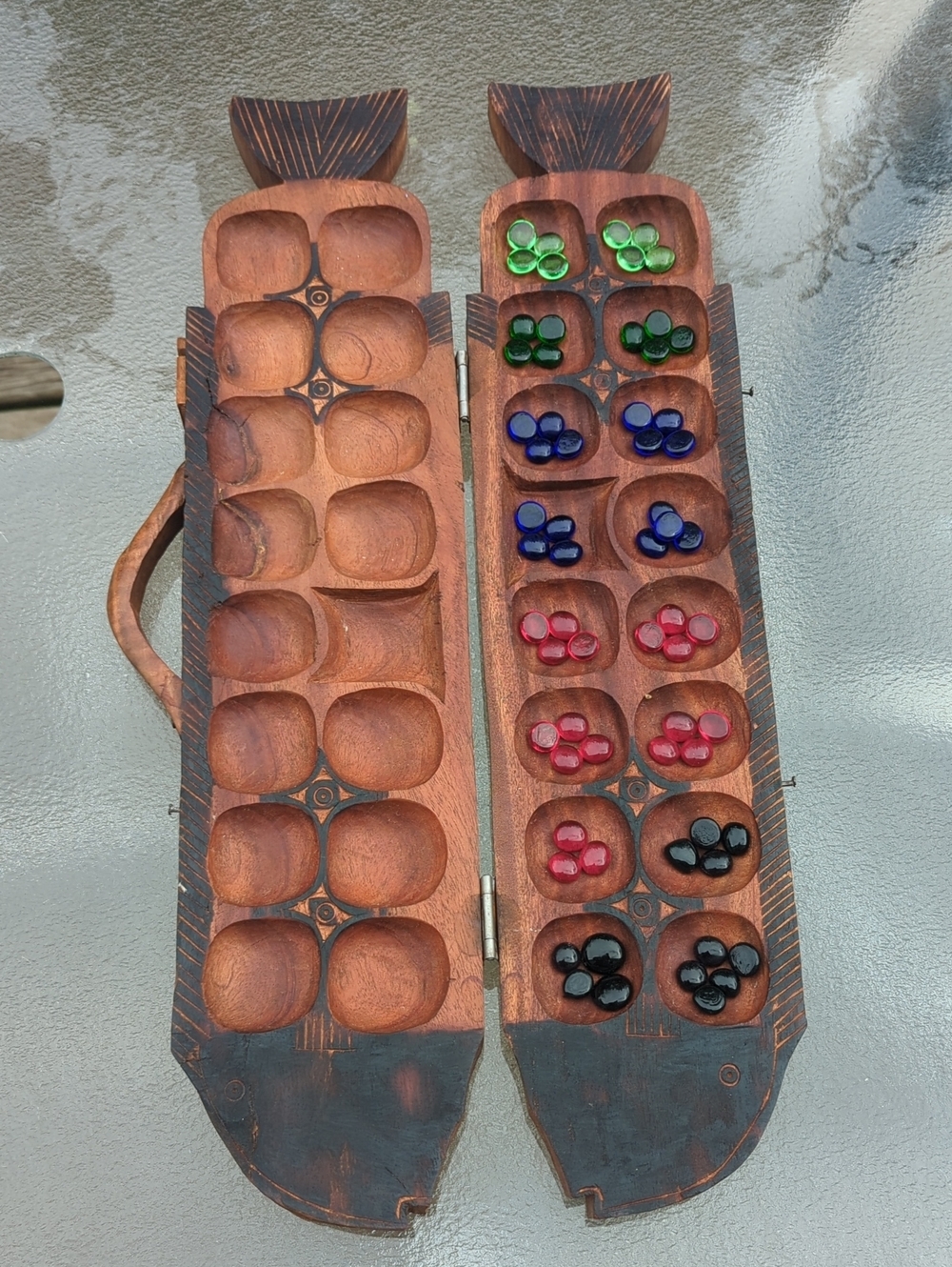 Hand Carved Bao Game, Fish Design